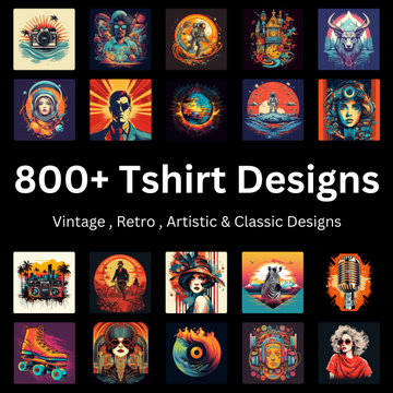 Vintage Artistic 800+ Tshirt Design Bundle for Print on Demand